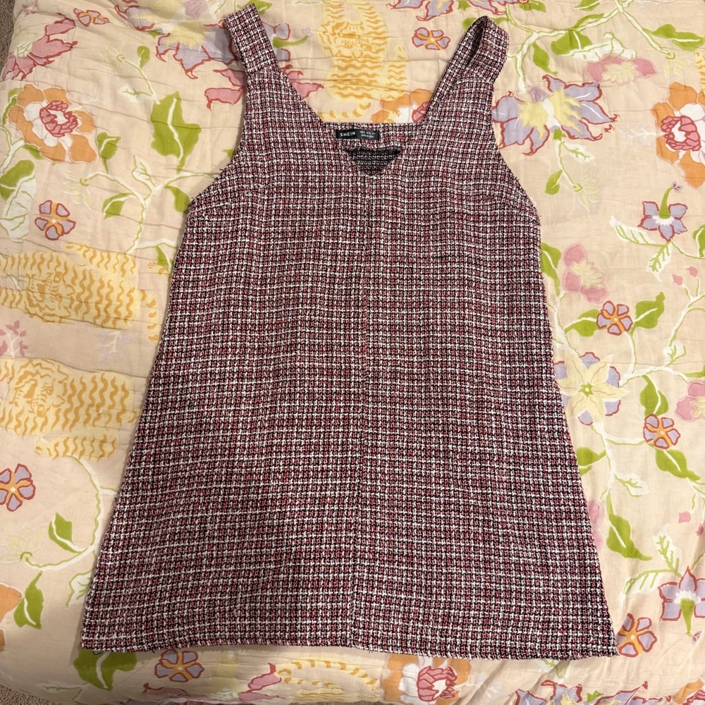 Shein Tweed Sleeveless V-Neck Shift Dress